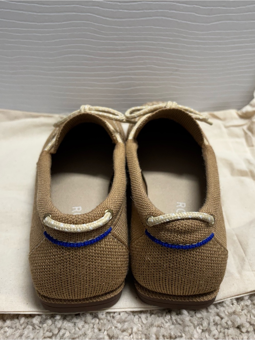 Rothy's Tan/Camel Canvas Boat Shoes with Cream Laces - Picture 2 of 3